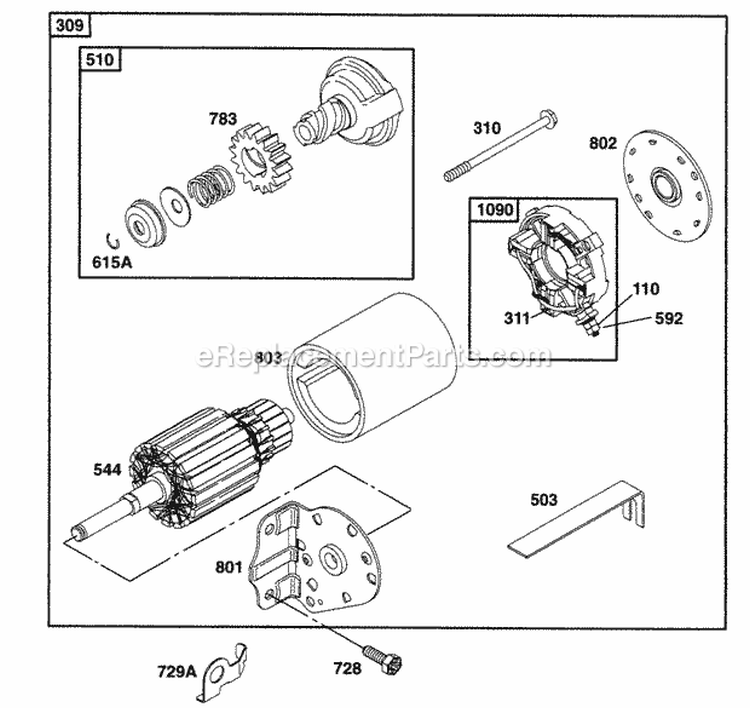 Electric Starter Diagram and Parts List for 282707-0026-01  Briggs and Stratton Engine